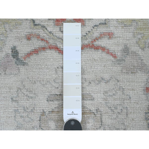 3'1"x22'4" Chiffon White, Afghan Angora Oushak with Muted Colors Leaf Design, Hand Knotted, Vegetable Dyes, 100% Wool, XL Runner, Oriental Rug FWR122448