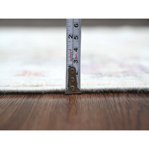 3'1"x22'4" Chiffon White, Afghan Angora Oushak with Muted Colors Leaf Design, Hand Knotted, Vegetable Dyes, 100% Wool, XL Runner, Oriental Rug FWR122448