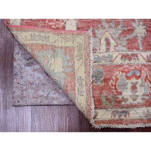 5'x6'10" Blush Red, Afghan Angora Oushak with All Over Leaf Design, Hand Knotted, Veggie Dyes, 100% Wool, Oriental Rug FWR122484