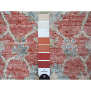 5'x6'10" Blush Red, Afghan Angora Oushak with All Over Leaf Design, Hand Knotted, Veggie Dyes, 100% Wool, Oriental Rug FWR122484