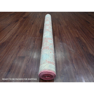 5'x6'10" Blush Red, Afghan Angora Oushak with All Over Leaf Design, Hand Knotted, Veggie Dyes, 100% Wool, Oriental Rug FWR122484
