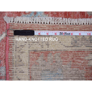 5'x6'10" Blush Red, Afghan Angora Oushak With All Over Leaf Design, Hand Knotted, Veggie Dyes, 100% Wool, Oriental Rug FWR122484