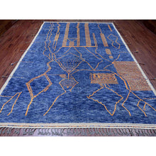 Load image into Gallery viewer, 9&#39;x12&#39;5&quot; Cobalt Blue, Moroccan Weave, Arts and Crafts Design with Tassels, Tone on Tone, Hand Knotted, Soft Wool, Textured Pile, Oriental Rug FWR122508