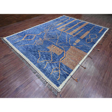 Load image into Gallery viewer, 9&#39;x12&#39;5&quot; Cobalt Blue, Moroccan Weave, Arts And Crafts Design With Tassels, Tone On Tone, Hand Knotted, Soft Wool, Textured Pile, Oriental Rug FWR122508