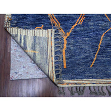 Load image into Gallery viewer, 9&#39;x12&#39;5&quot; Cobalt Blue, Moroccan Weave, Arts And Crafts Design With Tassels, Tone On Tone, Hand Knotted, Soft Wool, Textured Pile, Oriental Rug FWR122508