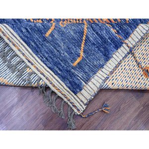 9'x12'5" Cobalt Blue, Moroccan Weave, Arts and Crafts Design with Tassels, Tone on Tone, Hand Knotted, Soft Wool, Textured Pile, Oriental Rug FWR122508