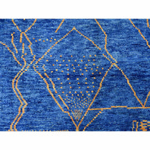 Load image into Gallery viewer, 9&#39;x12&#39;5&quot; Cobalt Blue, Moroccan Weave, Arts And Crafts Design With Tassels, Tone On Tone, Hand Knotted, Soft Wool, Textured Pile, Oriental Rug FWR122508