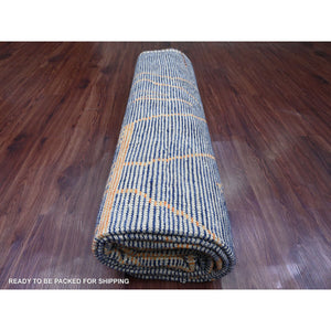 9'x12'5" Cobalt Blue, Moroccan Weave, Arts and Crafts Design with Tassels, Tone on Tone, Hand Knotted, Soft Wool, Textured Pile, Oriental Rug FWR122508