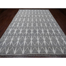 Load image into Gallery viewer, 9&#39;1&quot;x12&#39;4&quot; Spanish Gray, Moroccan Weave With Geometric Repetitive Pattern, Hand Knotted, Tone On Tone, Soft Wool, Textured Pile, Oriental Rug FWR122514