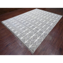 Load image into Gallery viewer, 9&#39;1&quot;x12&#39;4&quot; Spanish Gray, Moroccan Weave With Geometric Repetitive Pattern, Hand Knotted, Tone On Tone, Soft Wool, Textured Pile, Oriental Rug FWR122514
