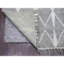 Load image into Gallery viewer, 9&#39;1&quot;x12&#39;4&quot; Spanish Gray, Moroccan Weave With Geometric Repetitive Pattern, Hand Knotted, Tone On Tone, Soft Wool, Textured Pile, Oriental Rug FWR122514