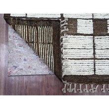 Load image into Gallery viewer, 6&#39;4&quot;x9&#39; Chocolate Brown, Moroccan Weave With Checkerboard Design, Soft Wool, Tone On Tone, Hand Knotted, Textured Pile, Oriental Rug FWR122526