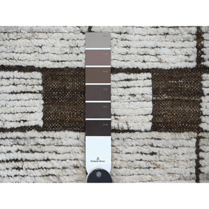 6'4"x9' Chocolate Brown, Moroccan Weave With Checkerboard Design, Soft Wool, Tone On Tone, Hand Knotted, Textured Pile, Oriental Rug FWR122526
