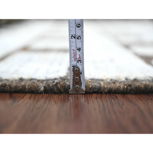 6'4"x9' Chocolate Brown, Moroccan Weave With Checkerboard Design, Soft Wool, Tone On Tone, Hand Knotted, Textured Pile, Oriental Rug FWR122526