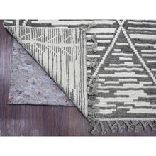 Load image into Gallery viewer, 6&#39;1&quot;x9&#39;4&quot; Sonic Gray, Moroccan Weave With Intricate Dark And Light Motif, Hand Knotted, Textured Pile, Soft Wool, Tone On Tone, Oriental Rug FWR122532