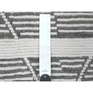6'1"x9'4" Sonic Gray, Moroccan Weave With Intricate Dark And Light Motif, Hand Knotted, Textured Pile, Soft Wool, Tone On Tone, Oriental Rug FWR122532