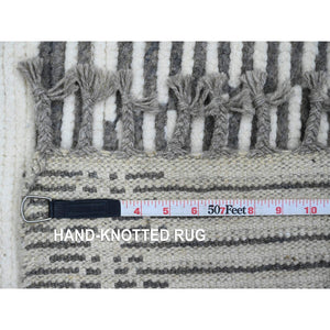 6'1"x9'4" Sonic Gray, Moroccan Weave With Intricate Dark And Light Motif, Hand Knotted, Textured Pile, Soft Wool, Tone On Tone, Oriental Rug FWR122532