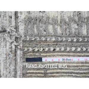 6'2"x9' Spanish Gray, Moroccan Weave With Compartment Design, Natural Colors, Hand Knotted, Soft Wool, Tone On Tone, Textured Pile, Oriental Rug FWR122538