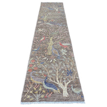 Load image into Gallery viewer, 2&#39;8&quot;x11&#39;9&quot; Coffee Brown, Soft Wool, Afghan Peshawar with Birds of Paradise Design, Hand Knotted, Natural Dyes, Runner, Oriental Rug FWR122544