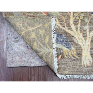 2'8"x11'9" Coffee Brown, Soft Wool, Afghan Peshawar with Birds of Paradise Design, Hand Knotted, Natural Dyes, Runner, Oriental Rug FWR122544