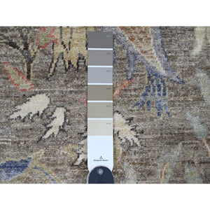 2'8"x11'9" Coffee Brown, Soft Wool, Afghan Peshawar with Birds of Paradise Design, Hand Knotted, Natural Dyes, Runner, Oriental Rug FWR122544