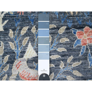 2'8"x16' Denim Blue, Afghan Peshawar with Birds of Paradise Design, Vegetable Dyes, Hand Knotted, Soft and Shiny Wool, Runner, Oriental Rug FWR122550