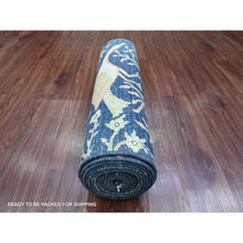 Load image into Gallery viewer, 2&#39;8&quot;x16&#39; Denim Blue, Afghan Peshawar With Birds Of Paradise Design, Vegetable Dyes, Hand Knotted, Soft And Shiny Wool, Runner, Oriental Rug FWR122550