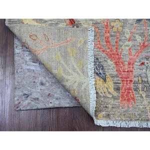 2'7"x9'9" Cloud Gray, Afghan Peshawar with Birds of Paradise Design, Pure Wool, Hand Knotted, Veggie Dyes, Runner, Oriental Rug FWR122556