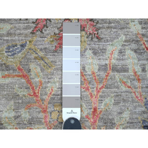 2'7"x9'9" Cloud Gray, Afghan Peshawar with Birds of Paradise Design, Pure Wool, Hand Knotted, Veggie Dyes, Runner, Oriental Rug FWR122556