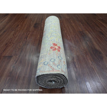 Load image into Gallery viewer, 2&#39;7&quot;x9&#39;9&quot; Cloud Gray, Afghan Peshawar With Birds Of Paradise Design, Pure Wool, Hand Knotted, Veggie Dyes, Runner, Oriental Rug FWR122556