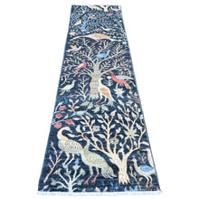 Load image into Gallery viewer, 2&#39;7&quot;x9&#39;8&quot; Yale Blue, Hand Knotted, Afghan Peshawar with Birds of Paradise Design, Soft Wool, Natural Dyes, Runner, Oriental Rug FWR122562
