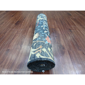 2'7"x9'8" Yale Blue, Hand Knotted, Afghan Peshawar with Birds of Paradise Design, Soft Wool, Natural Dyes, Runner, Oriental Rug FWR122562