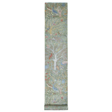 Load image into Gallery viewer, 2&#39;7&quot;x19&#39;9&quot; Sea Green, Soft Wool, Afghan Peshawar with Birds of Paradise Design, Hand Knotted, Natural Dyes, XL Runner, Oriental Rug FWR122586