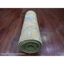 Load image into Gallery viewer, 2&#39;7&quot;x19&#39;9&quot; Sea Green, Soft Wool, Afghan Peshawar With Birds Of Paradise Design, Hand Knotted, Natural Dyes, Xl Runner, Oriental Rug FWR122586