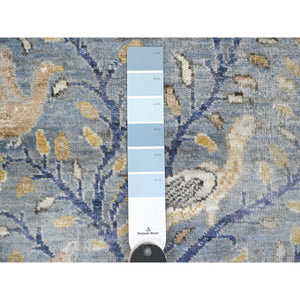 2'x6'4" Ruddy Blue, Afghan Peshawar with Birds of Paradise Design, Hand Knotted, Natural Dyes, 100% Wool, Narrow Runner, Oriental Rug FWR122592