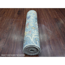 Load image into Gallery viewer, 2&#39;x6&#39;4&quot; Ruddy Blue, Afghan Peshawar with Birds of Paradise Design, Hand Knotted, Natural Dyes, 100% Wool, Narrow Runner, Oriental Rug FWR122592