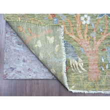 Load image into Gallery viewer, 2&#39;7&quot;x15&#39;1&quot; Pickle Green, Soft Wool, Afghan Peshawar with Birds of Paradise Design, Hand Knotted, Natural Dyes, XL Runner, Oriental Rug FWR122598