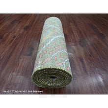 Load image into Gallery viewer, 2&#39;7&quot;x15&#39;1&quot; Pickle Green, Soft Wool, Afghan Peshawar with Birds of Paradise Design, Hand Knotted, Natural Dyes, XL Runner, Oriental Rug FWR122598