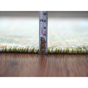 2'7"x15'1" Pickle Green, Soft Wool, Afghan Peshawar With Birds Of Paradise Design, Hand Knotted, Natural Dyes, Xl Runner, Oriental Rug FWR122598