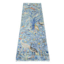 Load image into Gallery viewer, 2&#39;2&quot;x6&#39;3&quot; Cerulean Blue, Afghan Peshawar with Birds of Paradise Design, 100% Wool, Veggie Dyes, Hand Knotted, Narrow Runner, Oriental Rug FWR122604