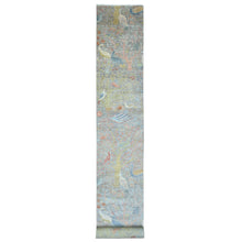 Load image into Gallery viewer, 2&#39;7&quot;x22&#39; Spanish Gray, Afghan Peshawar with Birds of Paradise Design, Hand Knotted, Soft Wool, Vegetable Dyes, XL Runner, Oriental Rug FWR122610