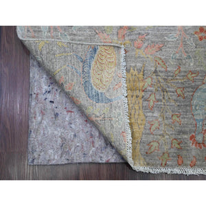 2'7"x22' Spanish Gray, Afghan Peshawar with Birds of Paradise Design, Hand Knotted, Soft Wool, Vegetable Dyes, XL Runner, Oriental Rug FWR122610