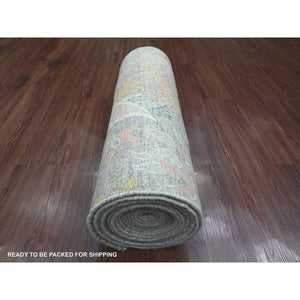 2'7"x22' Spanish Gray, Afghan Peshawar with Birds of Paradise Design, Hand Knotted, Soft Wool, Vegetable Dyes, XL Runner, Oriental Rug FWR122610