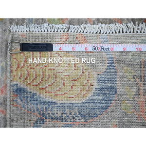 2'7"x22' Spanish Gray, Afghan Peshawar with Birds of Paradise Design, Hand Knotted, Soft Wool, Vegetable Dyes, XL Runner, Oriental Rug FWR122610