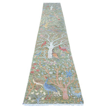 Load image into Gallery viewer, 2&#39;7&quot;x15&#39;2&quot; Pickle Green, Afghan Peshawar with Birds of Paradise Design, Hand Knotted, Soft Wool, Vegetable Dyes, XL Runner, Oriental Rug FWR122616