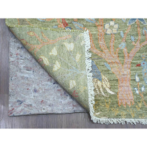 2'7"x15'2" Pickle Green, Afghan Peshawar with Birds of Paradise Design, Hand Knotted, Soft Wool, Vegetable Dyes, XL Runner, Oriental Rug FWR122616