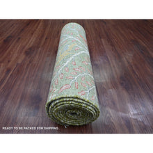 Load image into Gallery viewer, 2&#39;7&quot;x15&#39;2&quot; Pickle Green, Afghan Peshawar with Birds of Paradise Design, Hand Knotted, Soft Wool, Vegetable Dyes, XL Runner, Oriental Rug FWR122616