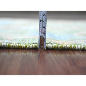 2'7"x15'2" Pickle Green, Afghan Peshawar With Birds Of Paradise Design, Hand Knotted, Soft Wool, Vegetable Dyes, Xl Runner, Oriental Rug FWR122616