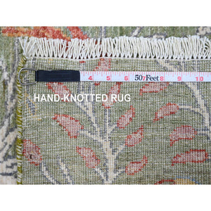 2'7"x15'2" Pickle Green, Afghan Peshawar with Birds of Paradise Design, Hand Knotted, Soft Wool, Vegetable Dyes, XL Runner, Oriental Rug FWR122616