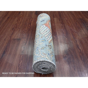 2'x6'1" Carolina Blue, Afghan Peshawar with Birds of Paradise Design, Hand Knotted, Vegetable Dyes, Soft Wool, Narrow Runner, Oriental Rug FWR122622